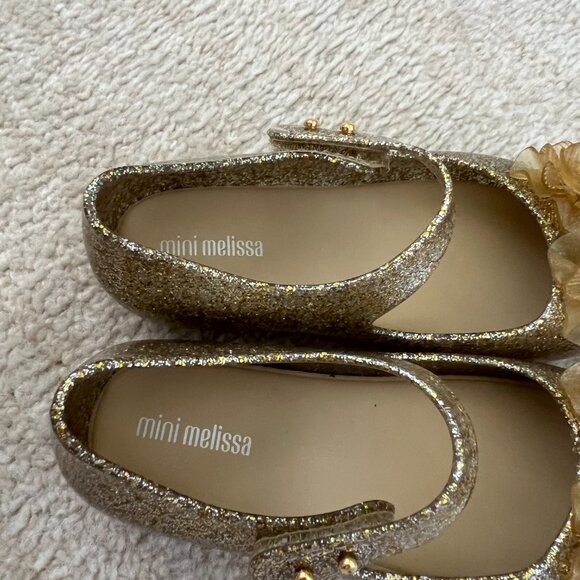 Mini Melissa Girls Ultragirl Gold Glitter Flower Sandals Toddler Shoes 10 - Picture 6 of 7